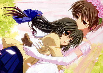 Sisters, Anime Bride, Wedding Dress, Clannad, Fuuko, Big Eyes, Fuuko Ibuki, Anime, Anime Sisters, Seifuku, Brunette, Embrace, Ibuki, Kouko, School Uniform, Bride, Kouko Ibuki, Clannad After Story HD wallpaper