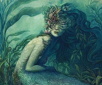 Mermaid, art, girl, sylvia strijk, summer, fantasy, green, water, siren, vara HD wallpaper