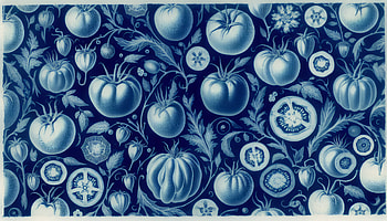 Elegant Tomato Pattern, tomato, botanical illustration, blue, vintage design, vegetable HD wallpaper