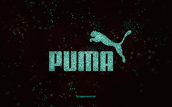Puma glitter logo, , black background, Puma logo, turquoise glitter art, Puma, creative art, Puma turquoise glitter logo HD wallpaper