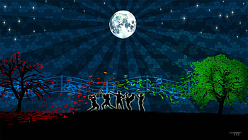 Music Vector, notes, music, dance, moon, trees, vector, sky HD wallpaper