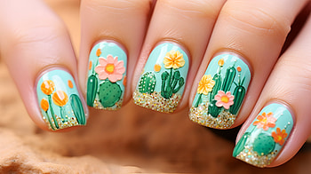 Cactus Nail Art Design, woman, Summer Nails, nail art, cactus, flower HD wallpaper