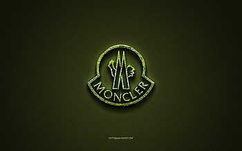 Moncler logo, green creative logo, floral art logo, Moncler emblem, green carbon fiber texture, Moncler, creative art HD wallpaper