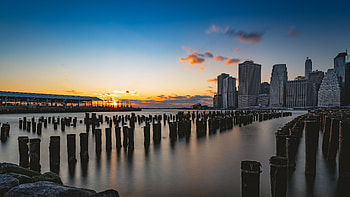 Jersey City, City skyscrapers, Evening, Dark HD wallpaper