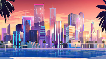 Synthwave City, colorful, vector, cityscape, synthwave HD wallpaper