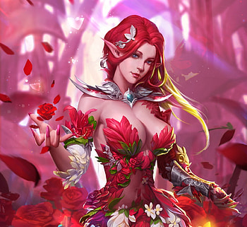 Rose, zhirui wang, frumusete, hand, pink, fantasy, flower, luminos, redhead HD wallpaper