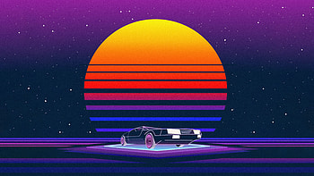 Retrowave, moon and car, art HD wallpaper