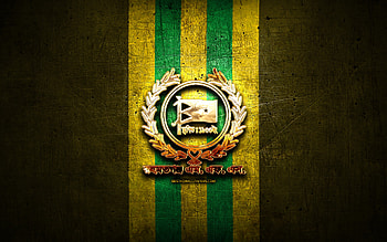 Rahmatgonj MFS, golden logo, Bangladesh Premier League, yellow metal background, football, bangladeshi football club, Rahmatgonj MFS logo, soccer, Rahmatgonj Muslim Friends Society HD wallpaper