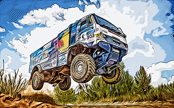 KAMAZ-master, rally truck, KAMAZ-435091, rally, vector art, KAMAZ-master drawing, creative art, KAMAZ-master art, vector drawing, abstract cars HD wallpaper