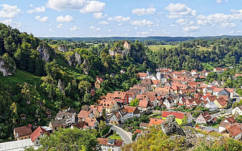Pottenstein, Germany, castle, houses, Germany, town, mountains HD wallpaper
