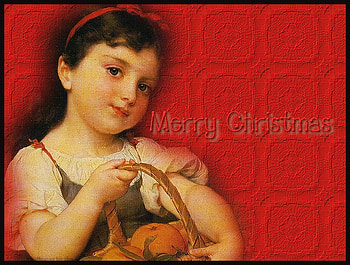 Christmas girl with oranges, merry christmas, oranges, victorian, red HD wallpaper