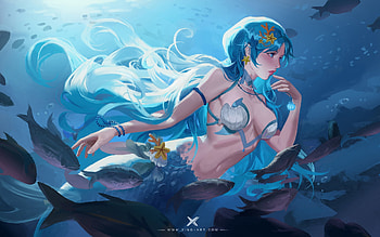 Mermaid, blue, frumusete, star academy, girl, summer, starlab, fantasy, luminos, vara, siren HD wallpaper