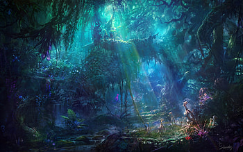 Jungle, blue, shuxing li, anime, fantasy, luminos, manga HD wallpaper