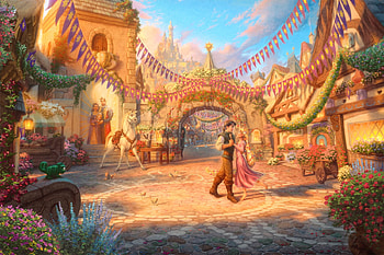 Tangled together, tangled, painting, thomas kinkade, art, pictura, couple, disney, rapunzel HD wallpaper