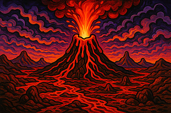 Crimson Eruption — Volcanic Landscape, volcanic landscape, volcano, lava, eruption HD wallpaper
