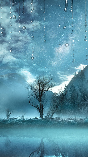 Blue nature, atmosphere, cloud, rain, tree HD phone wallpaper