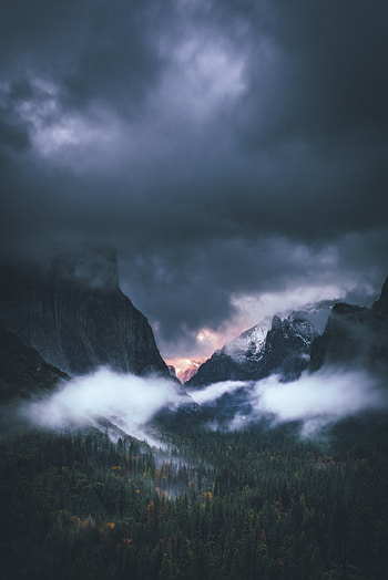 Nature, Grass, Sky, Mountains, Night, Dark, Fog HD phone wallpaper