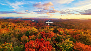 Fall Colors in the Adirondacks, NY, hills, leaves, landscape, clouds, trees, autumn, sky, usa HD wallpaper