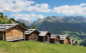 Cabins in Alps, Alps, wooden, clouds, cabins, Italy, mountains HD wallpaper
