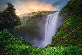 Waterfall, nature, tree, moss HD wallpaper