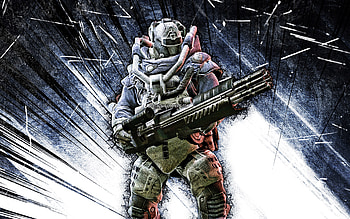 Dzhager, grunge art, WarFace, creative, WarFace characters, blue abstract rays, cyborg, Dzhager WarFace HD wallpaper
