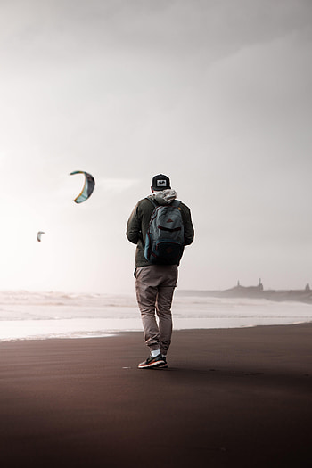 Alone, Coast, Miscellanea, Miscellaneous, Style, Human, Person, Loneliness, Lonely, Paragliders HD phone wallpaper