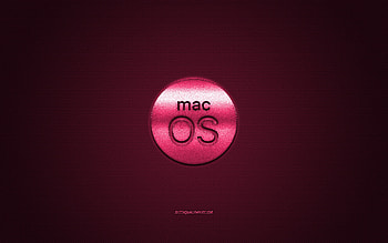 MacOS logo, pink shiny logo, MacOS metal emblem, pink carbon fiber texture, MacOS, brands, creative art HD wallpaper