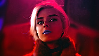 Purple lips, woman, confident, artwork HD wallpaper