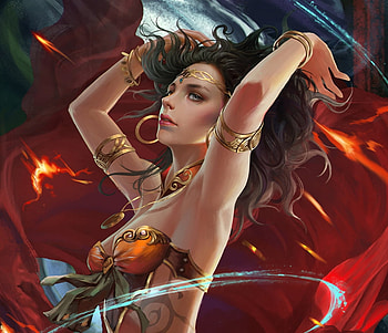 Dancer, fantasy, kable lin, red, girl HD wallpaper