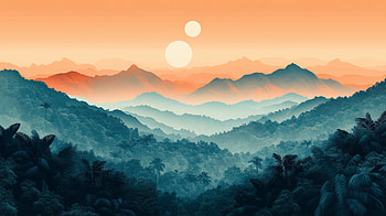 Serene Jungle Sunrise: A Minimalist, jungle, sun, minimalist, artistic, mountain HD wallpaper