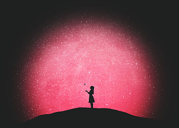 Vector, Silhouette, Starry Sky, Butterfly, Girl, Loneliness HD wallpaper