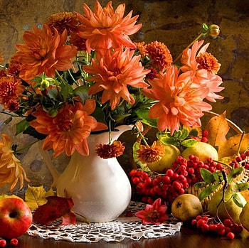 Flowers, Apples, Vase, Bouquet, Berries HD wallpaper