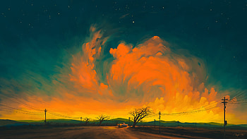 Car Cloud Night Power Line Sky Minimalism Landscape Minimalism HD wallpaper