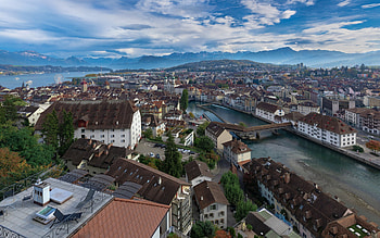 Lucerne, morning, mountain landscape, Lucerne panorama, Lucerne cityscape, river, Alps, Switzerland HD wallpaper