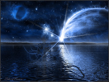 Landscape, Water, Planets, Stars HD wallpaper
