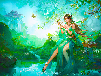 Green Beauty, digital, lamamake, art, fantasy, green, , nature, girl, beautiful HD wallpaper
