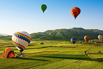Hot Air Balloon, Landscapes with balloons, Field scenery, Aerial backgrounds HD wallpaper