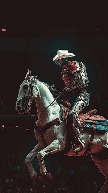 Futuristic Rodeo: Robot Cowboy on Horse, horse, robot HD phone wallpaper