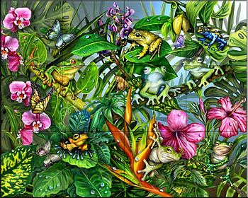 murals in tiles, colorful, tiles, flower HD wallpaper