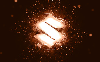 Suzuki brown logo, , brown neon lights, creative, brown abstract background, Suzuki logo, cars brands, Suzuki HD wallpaper