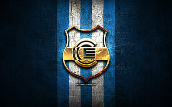 Gimnasia y Esgrima FC, golden logo, Primera Nacional, blue metal background, football, argentinian football club, CA Gimnasia y Esgrima logo, soccer, CA Gimnasia y Esgrima, Argentina, Gimnasia y Esgrima de Jujuy HD wallpaper