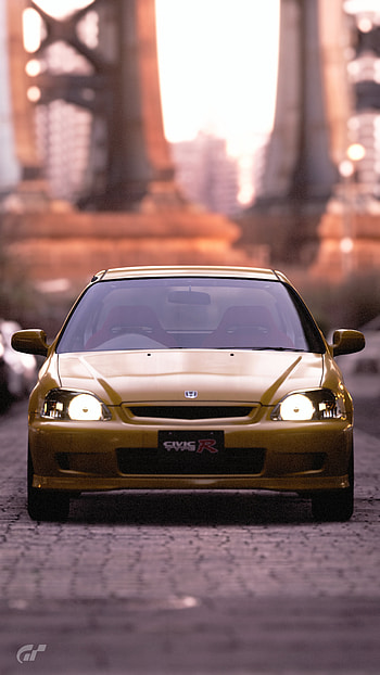 Honda Civic, jdm, typer, lofi, yellow, abstract, racecar, stance HD phone wallpaper