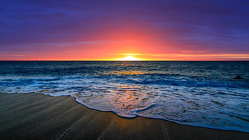 Beach sunset, sea, clouds, Beach, sky, nature, sunset, ocean HD wallpaper