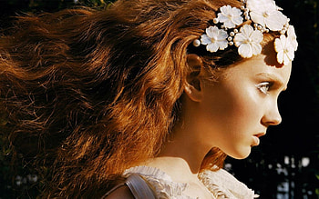 Lily Cole, profile, white, model, girl, actress, woman, flower, redhead HD wallpaper