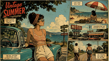 Vintage Summer : Sunlit Roadtrip | Retro Coastal Escape, Woman, Car, Beach HD wallpaper