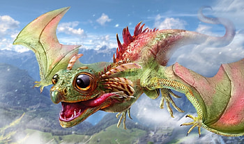 Silly dragon, animal, art, kosolap, cute, pink, fantasy, green, dragon, luminos, tongue, silly HD wallpaper