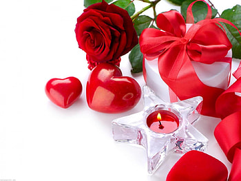Valentine's Day, roses, crystal, candle, Red, flowers, gift, heart HD wallpaper