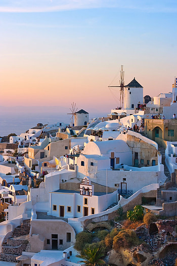 Santorini, Delicious foods, Greece, Hand luggage HD phone wallpaper