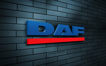 DAF 3D logo, , blue brickwall, creative, cars brands, DAF logo, 3D art, DAF HD wallpaper