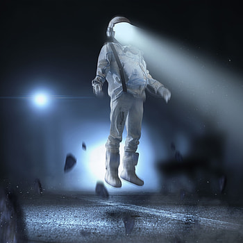Floating, sky, astronaut, moon, fantasy, light, earth, stars, space HD phone wallpaper